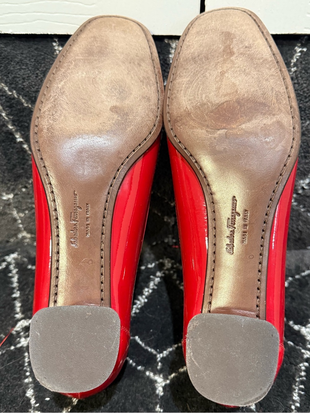 Salvatore Ferragamo Red Patent Leather Moccasin Block Heel Loafers - Picture 10 of 11
